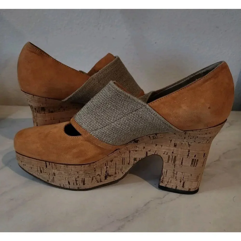 Rare Rive Gauche women Suede wedge Cork Platform Loafer Heels 38 made in Italy - Picture 4 of 9